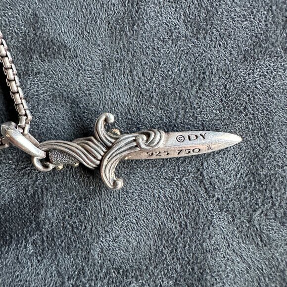 David Yurman Waves Dagger w/ 18K Gold & Black Diamonds Necklace - 2.7mm - 22" - Picture 10 of 16